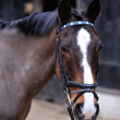 Load image into Gallery viewer, Black Leather Browband - Pale blue/navy