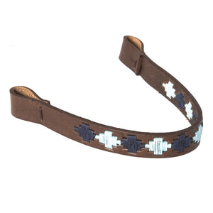 Brown Leather Browband - Pale blue/navy