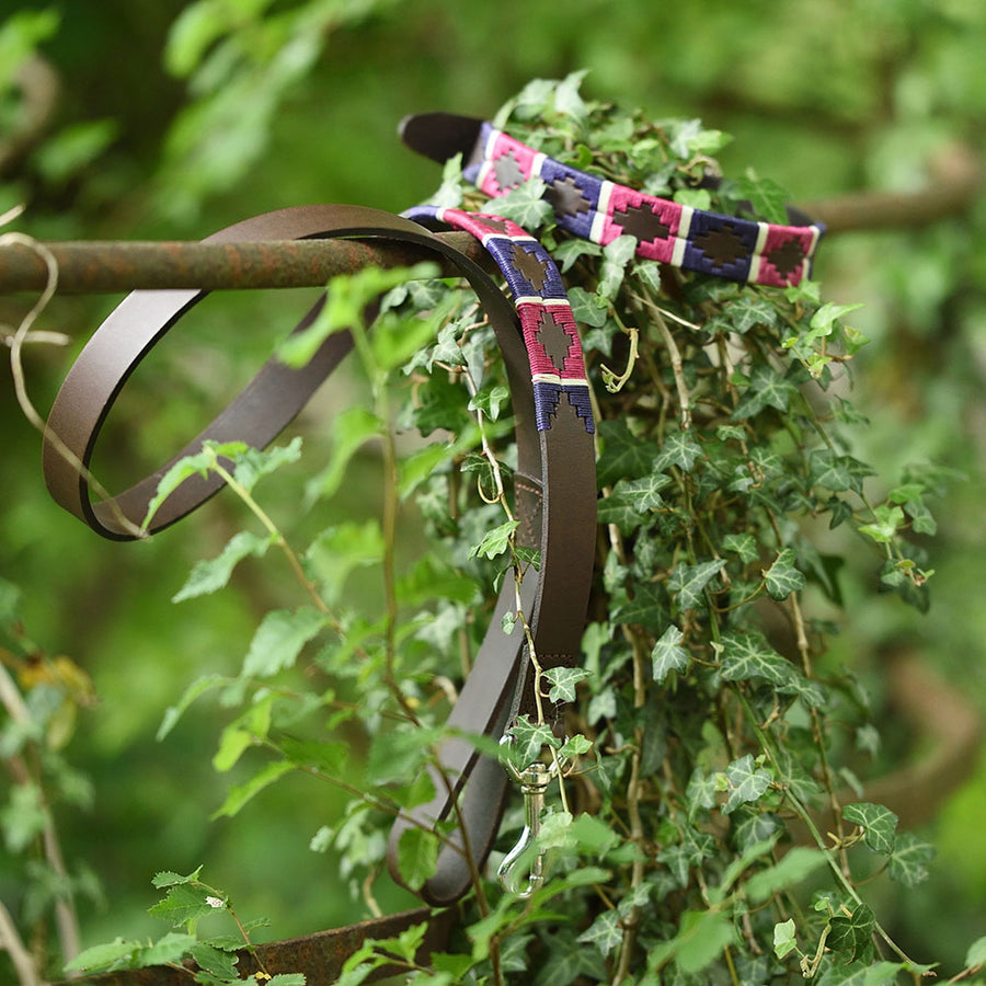 Polo Dog Lead - Purple/berry/white stripe