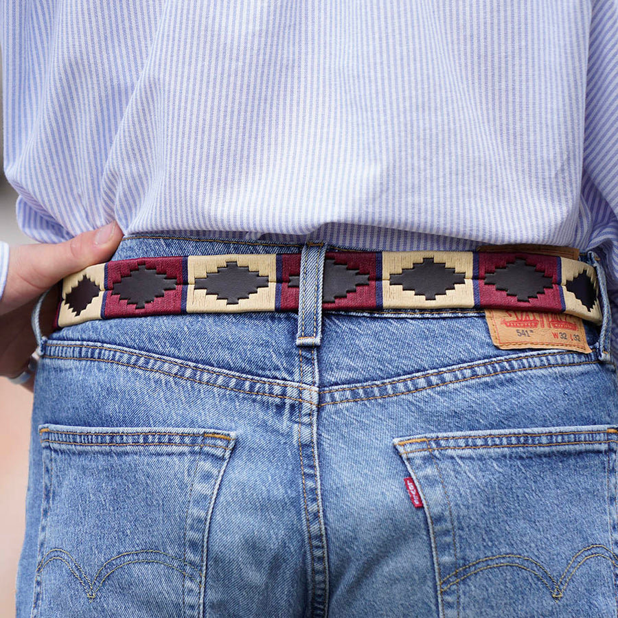 Polo belt - Burgundy/beige/navy stripe