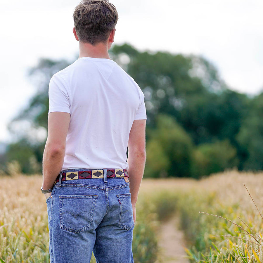 Polo belt - Burgundy/beige/navy stripe