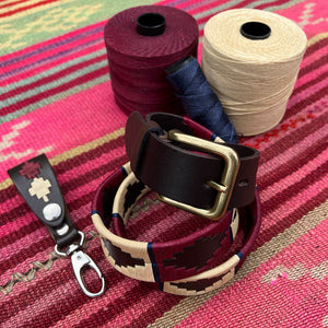 Polo belt - Burgundy/beige/navy stripe