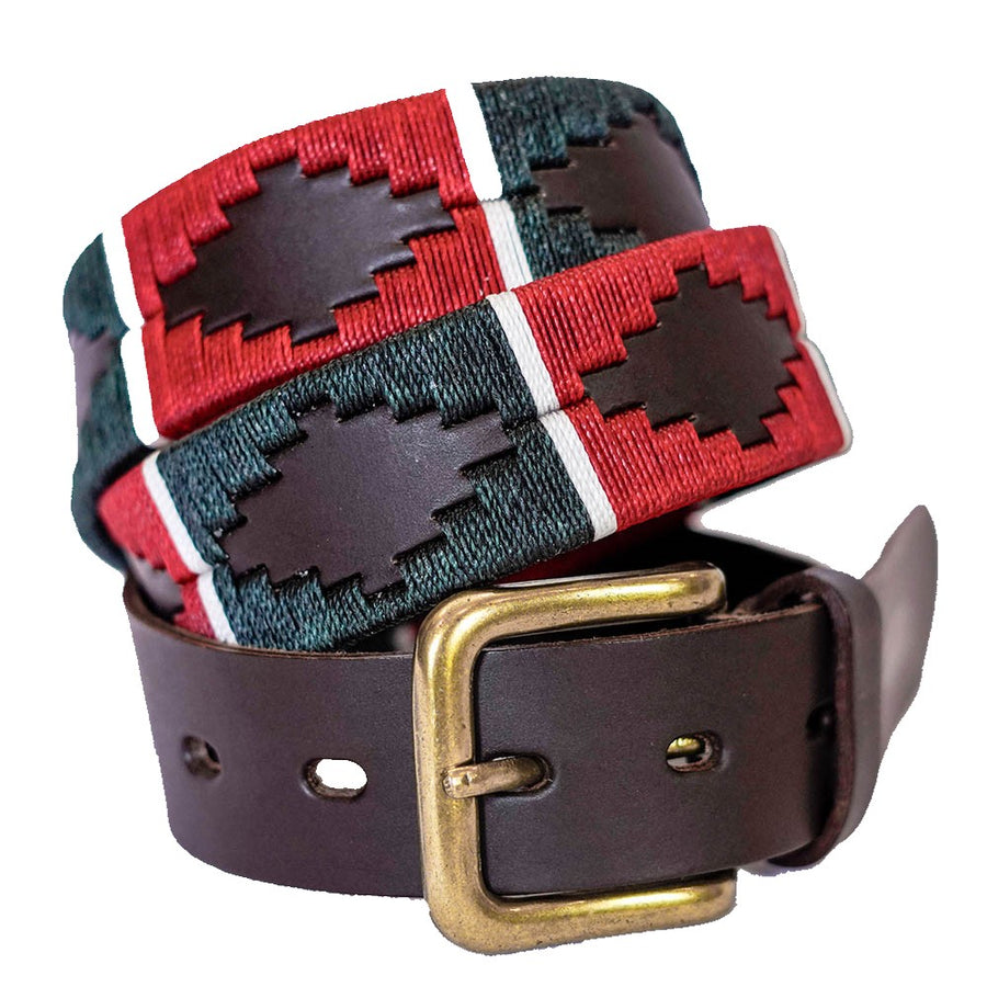 Polo belt - Red/dark green/white stripe