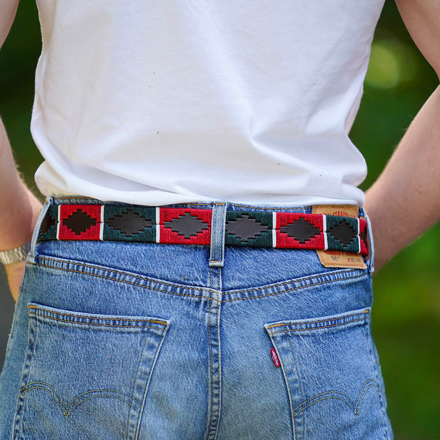 Polo belt - Red/dark green/white stripe