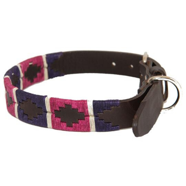 Polo Dog Collar - Purple/berry/white stripe
