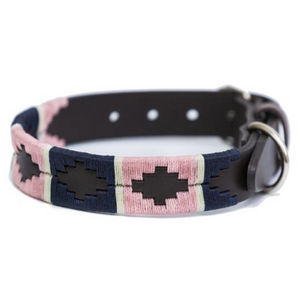 Polo Dog Collar - Pink/navy/white stripe