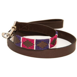 Polo Dog Lead - Purple/berry/white stripe