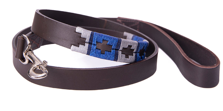 Polo Dog Lead - Royal blue/silver grey/navy stripe