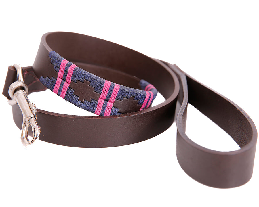 Polo Dog Lead - double stripe - Navy/berry