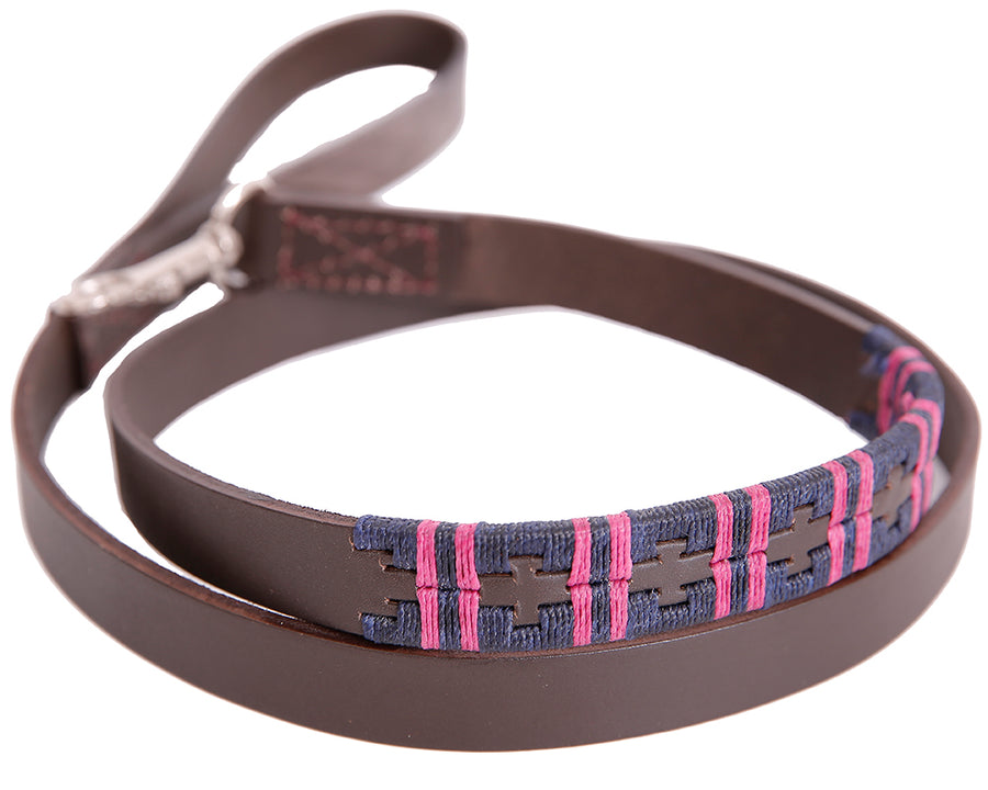 Polo Dog Lead - double stripe - Navy/berry