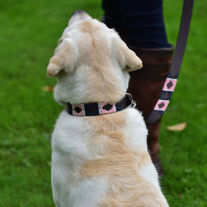 Polo Dog Collar - Pink/navy/white stripe