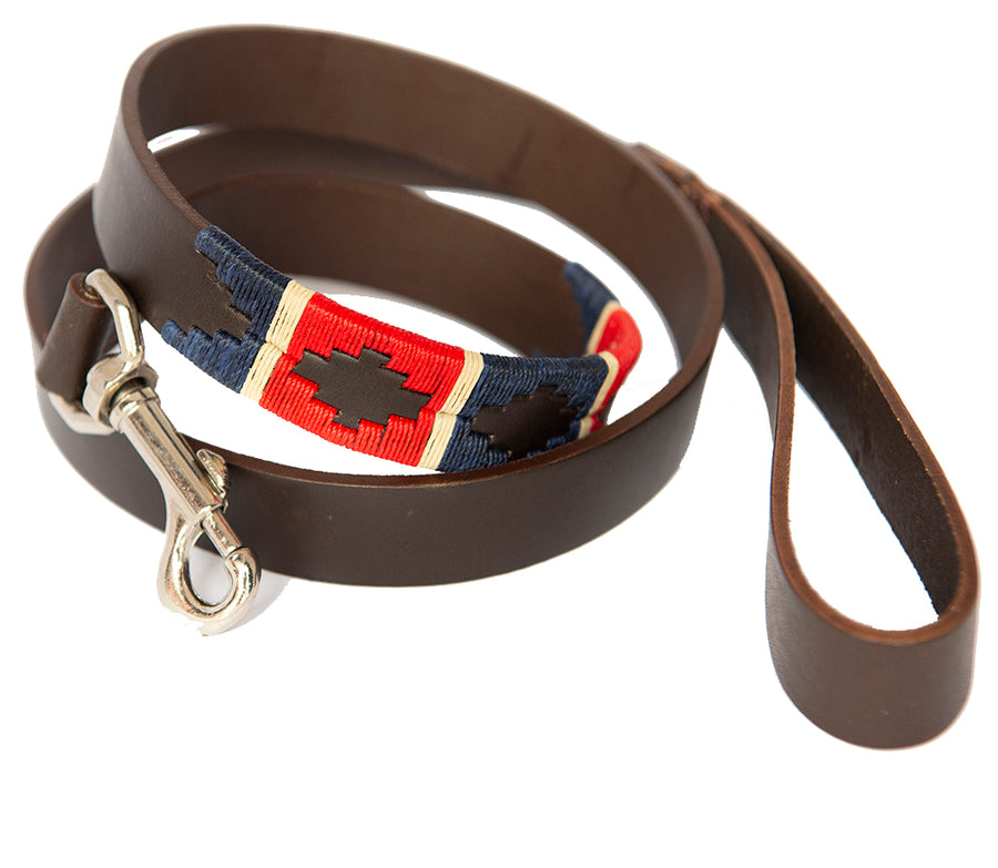 Polo Dog Lead - Red/navy/cream stripe