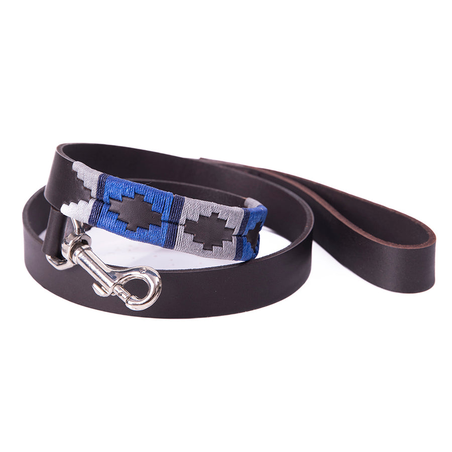 Polo Dog Lead - Royal blue/silver grey/navy stripe