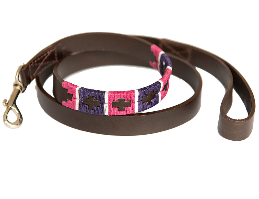 Polo Dog Lead - Purple/berry/white stripe