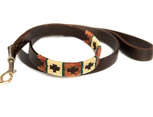 Polo Dog Lead - Copper/beige/green stripe