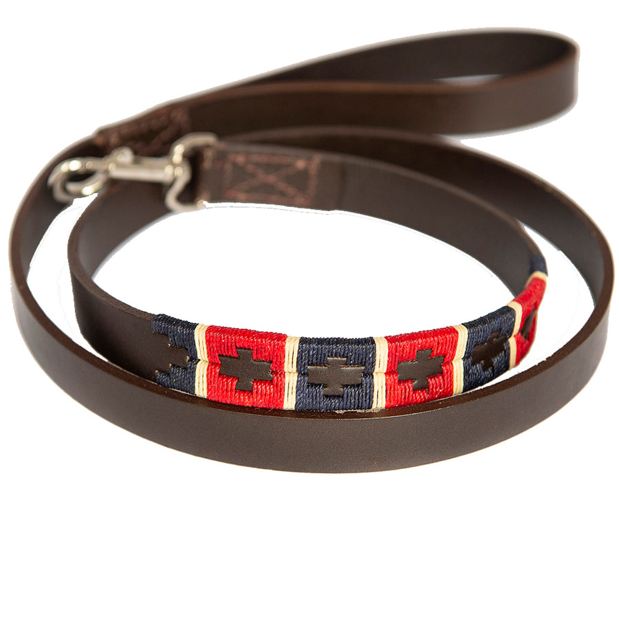 Polo Dog Lead - Red/navy/cream stripe