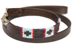 Polo Dog Lead - Navy/pale blue/red stripe