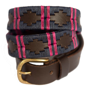 Narrow Polo belt - double stripe - Navy/berry