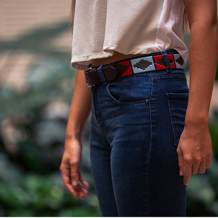 Polo Belt - Red/Pale blue/navy stripe