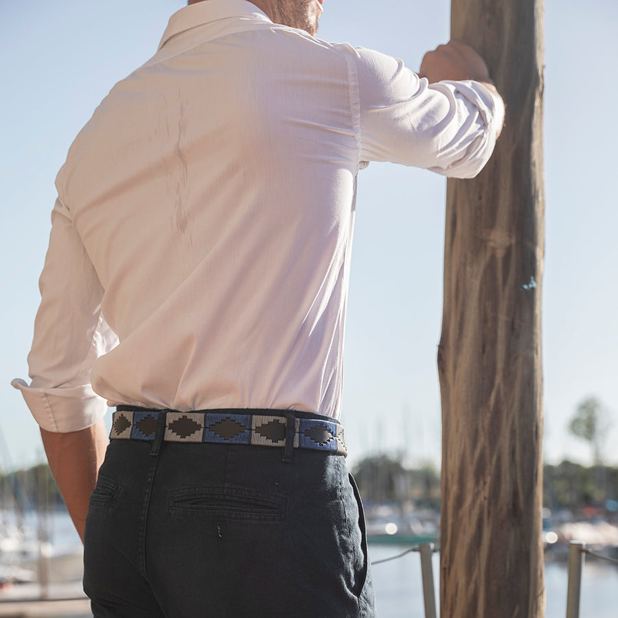 Polo Belt - Royal blue/silver grey/navy stripe