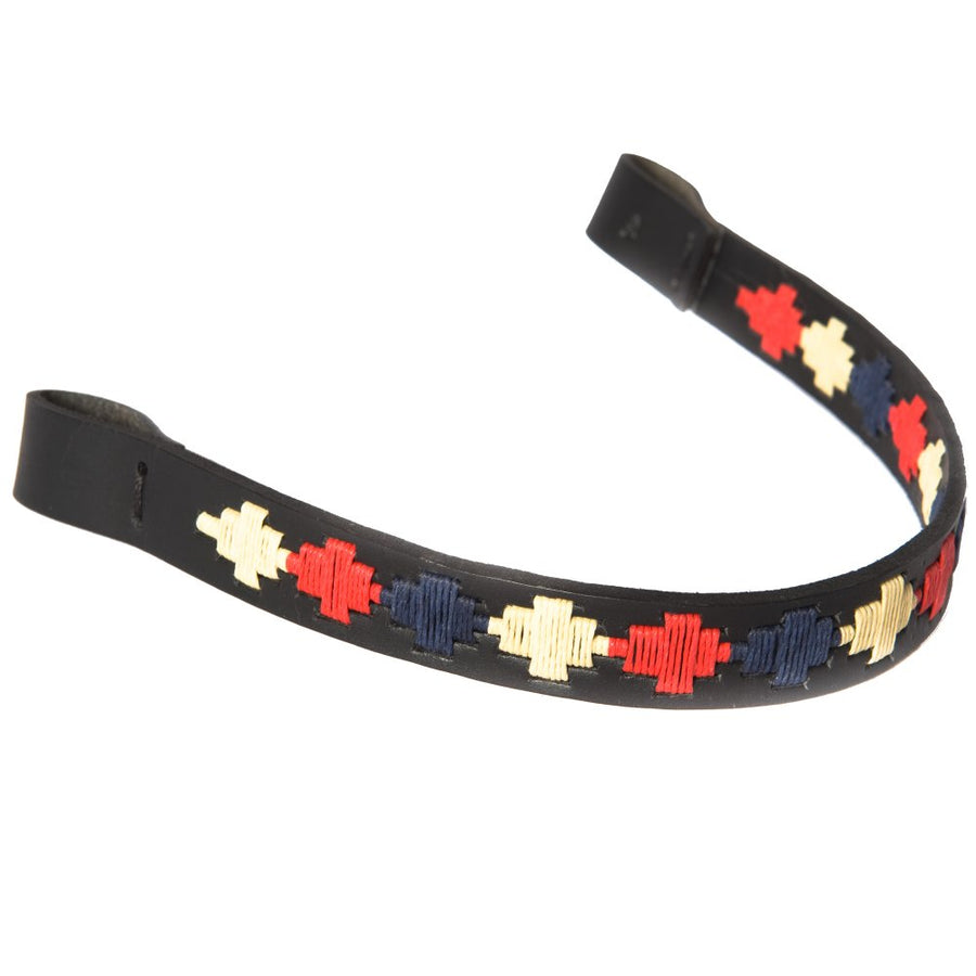 Black Leather Browband - Red/navy/cream
