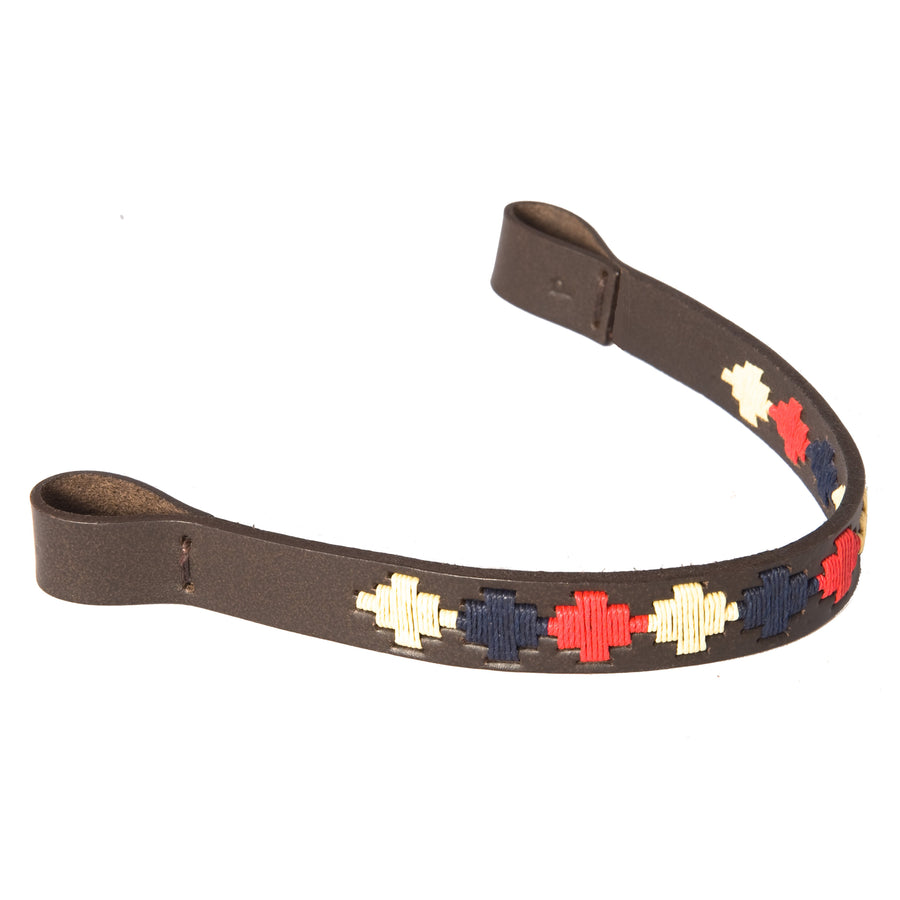 Brown Leather Browband - Red/navy/cream