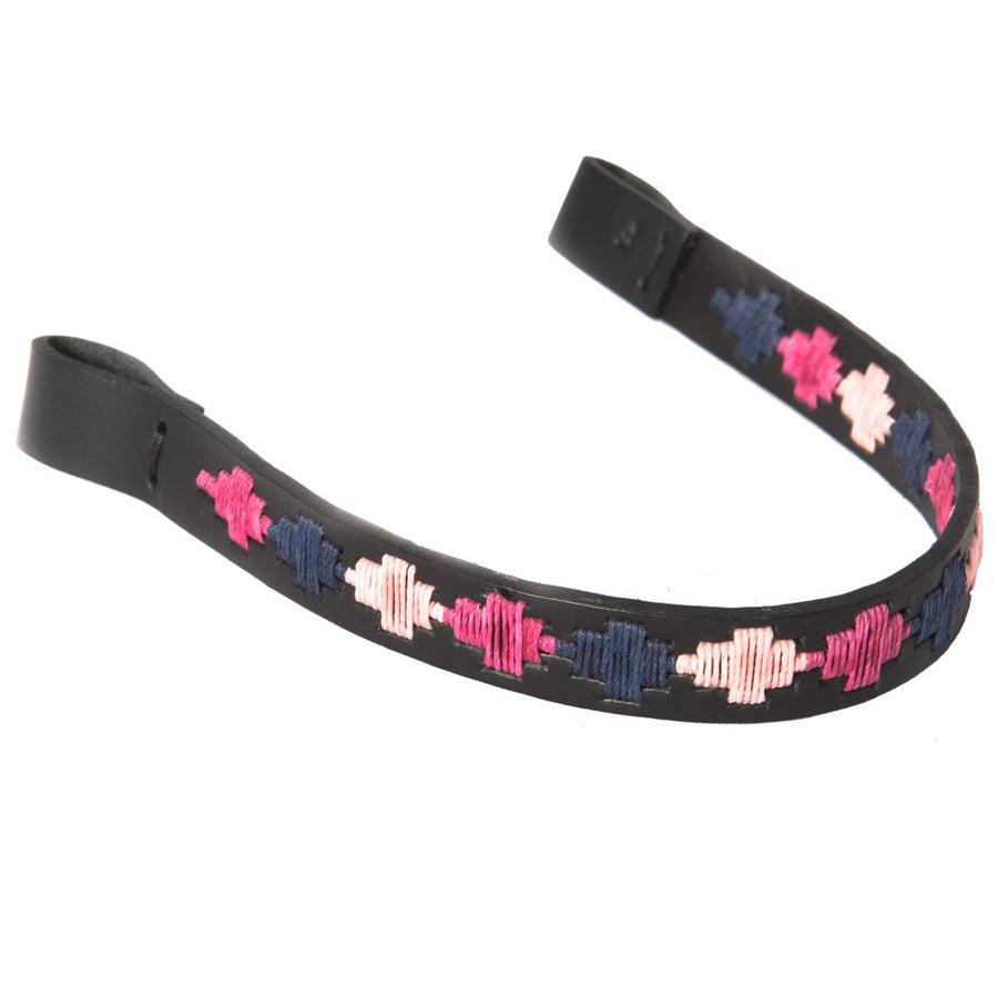 Black Leather Browband - Berry/navy/pink