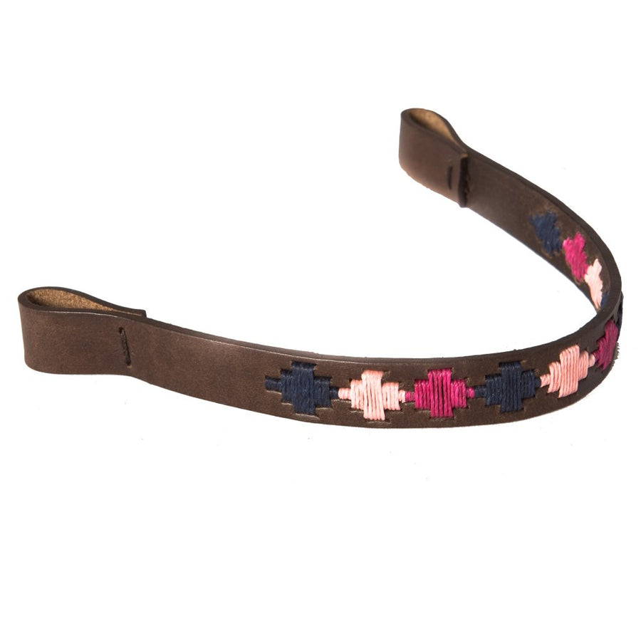 Brown Leather Browband - Berry/navy/pink
