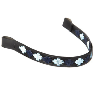 Black Leather  Browband - Pale blue/navy