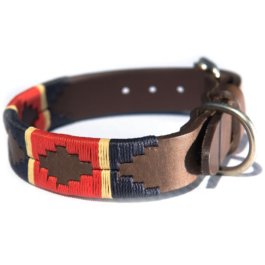 Polo Dog Collar - Red/navy/cream stripe