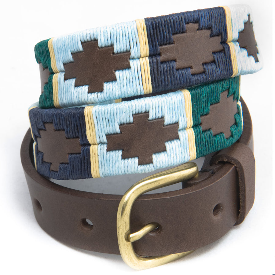 Narrow Polo belt - Green/pale blue/navy/cream stripe