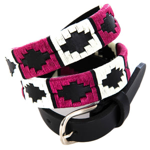 Narrow Polo belt - Berry/white/black stripe