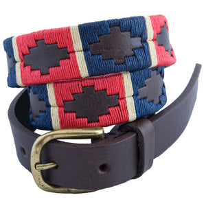 Narrow Polo belt - Red/navy/cream stripe