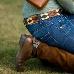 Polo belt - Copper/beige/green stripe