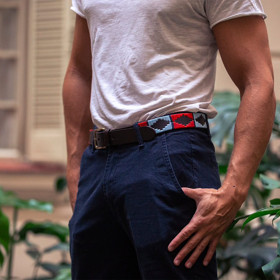 Polo Belt - Red/Pale blue/navy stripe